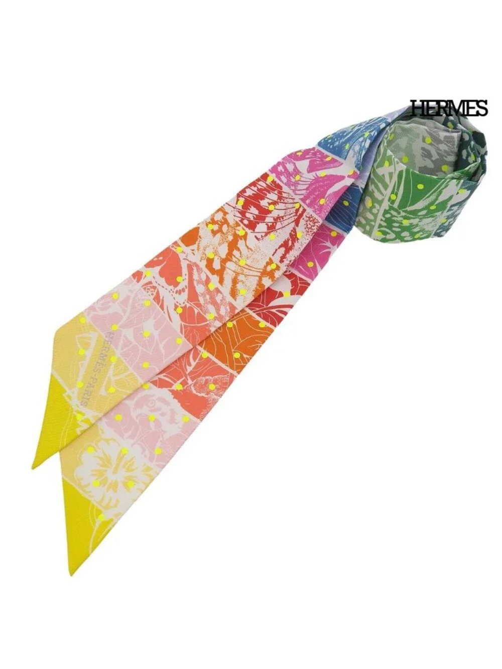 Hermes Twilly Jungle Love Rainbow Plume T Dot Silk 100% Scarf